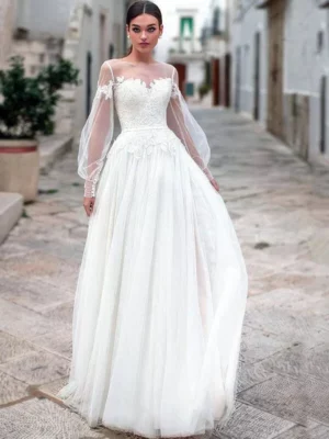 Vestido de Novia Sencillo y Elegantes con Manga
