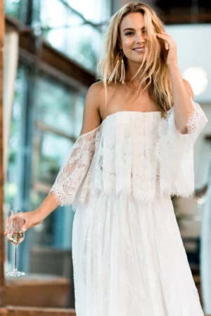 Vestido de Novia Boho Manga 3/4