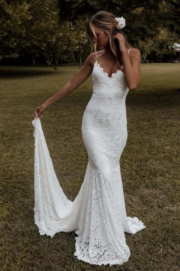 Vestido de Novia Sencillo Escote en V