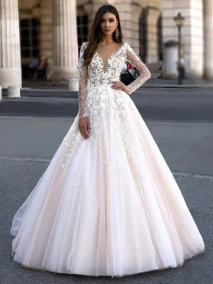 Vestido de Novia Corte Princesa con Manga