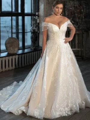 Vestido de Novia Talla Grande Brillante Simplicidad