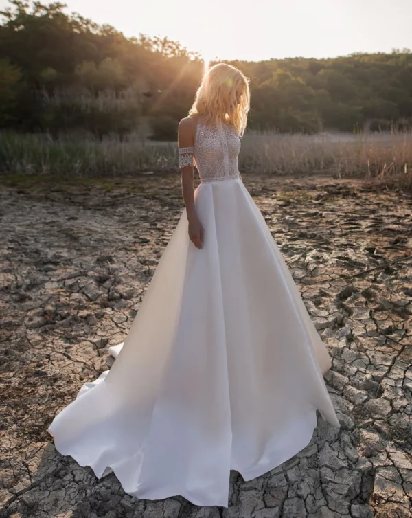 DREAM Customized Satin Bohemian Wedding Dress For Brides 2025 Off The Shoulder Lace Halter Bridal Gown With Detachable Sleeves - Imagen 7