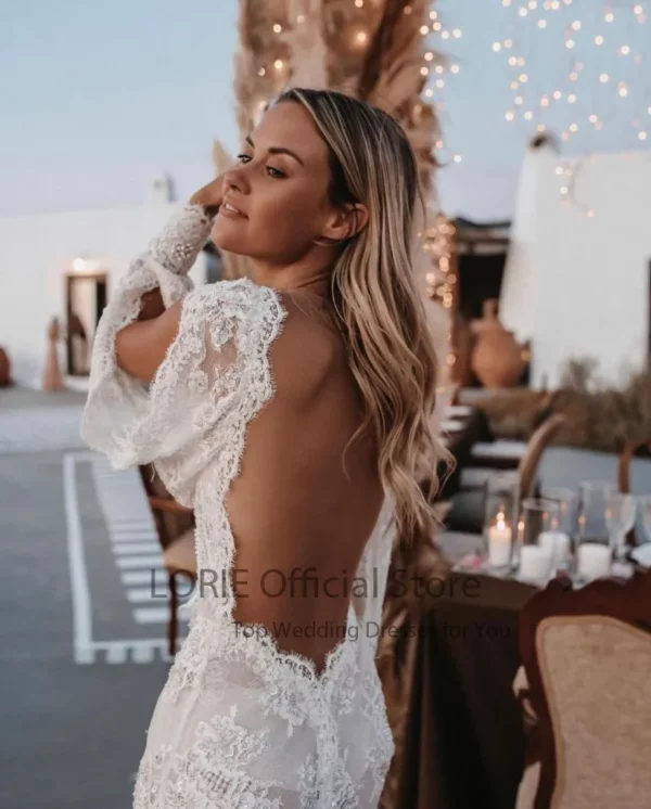 LORIE Bohemian Wedding Dresses Lace V-Neck Wedding Gown Boho Beach Bridal Dress Long Sleeve Open Back Customized  vestido novia - Imagen 4