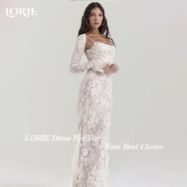 LORIE Lace Women's Wedding Dresses Off Shoulder Square Neck Bride Gown Beach Boho Mermaid Bride Bridal Dress vestidos de novia - Imagen 2