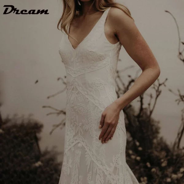 DREAM Customized Elegant Long V Neck Sleeveless Boho Mermaid Wedding Dress 2025 Lace Open Back Sweep Train Bridal Gown - Imagen 5