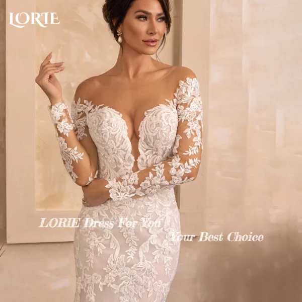 LORIE Lace Women's Wedding Dresses Off Shoulder Square Neck Bride Gown Beach Boho Mermaid Bride Bridal Dress vestidos de novia - Imagen 5