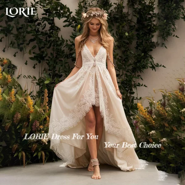 LORIE Boho 3D Flowers Wedding Dress Slit Sexy Lace Appliques Sweetheart Backless Bride Dress Sweep Tail Bridal Gowns Customized - Imagen 2