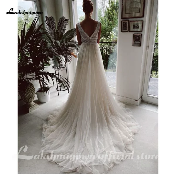 Civil Boheme Beach V neck  Wedding Dresses Lace Bridal Gowns tulle A-Line Wedding gown Robe De Mariee abito da sposa - Imagen 3