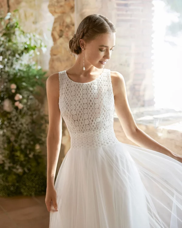 Charming White Tulle Wedding Dresses Lace Bridal Gowns Sleeveless Bride Dresses 2024 Round Neck Beach Wedding Gowns Back Out - Imagen 4