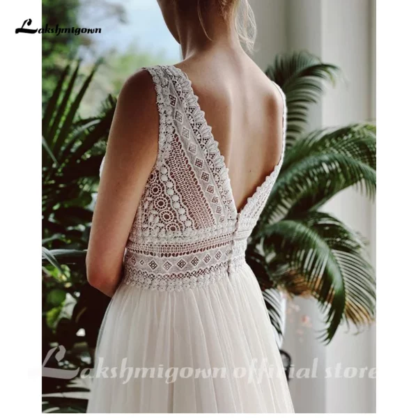 Civil Boheme Beach V neck  Wedding Dresses Lace Bridal Gowns tulle A-Line Wedding gown Robe De Mariee abito da sposa - Imagen 4