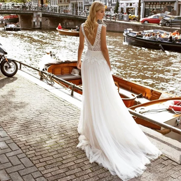 Customized A Line BOHO Women Wedding Dresses Appliques Tulle V Neck Bridal Gowns Formal Vestido De Noiva robe de mariée - Imagen 2