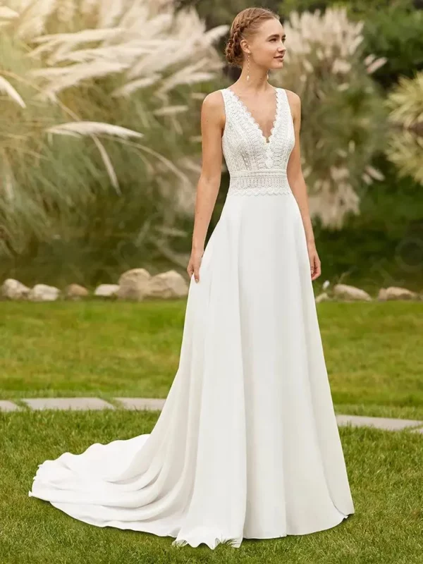 New Summer Wedding Dresses Beach 2024 Bridal Gowns Boho Lace Bride Dress Sleeveless Wedding Gowns V Neckline Back Out Customized - Imagen 6