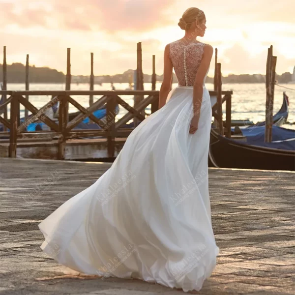 Bohemia Wedding Dresses A Line Chiffon Bridal Gowns Sleeveless Deep V Neck Robe Lace Appliques Vestidos De Novia Customized 2025 - Imagen 4