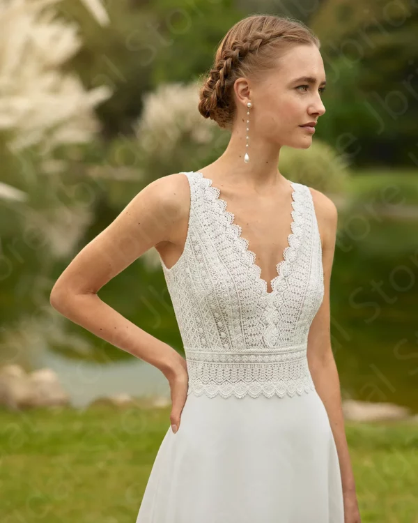 New Summer Wedding Dresses Beach 2024 Bridal Gowns Boho Lace Bride Dress Sleeveless Wedding Gowns V Neckline Back Out Customized - Imagen 3