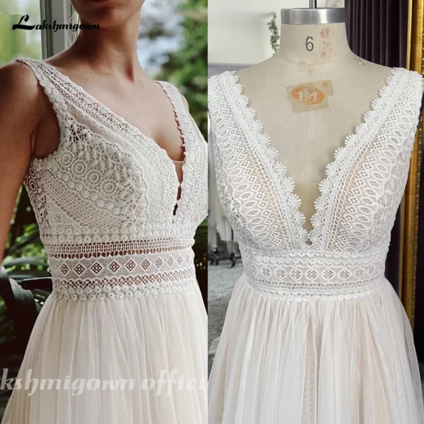 Civil Boheme Beach V neck  Wedding Dresses Lace Bridal Gowns tulle A-Line Wedding gown Robe De Mariee abito da sposa - Imagen 5