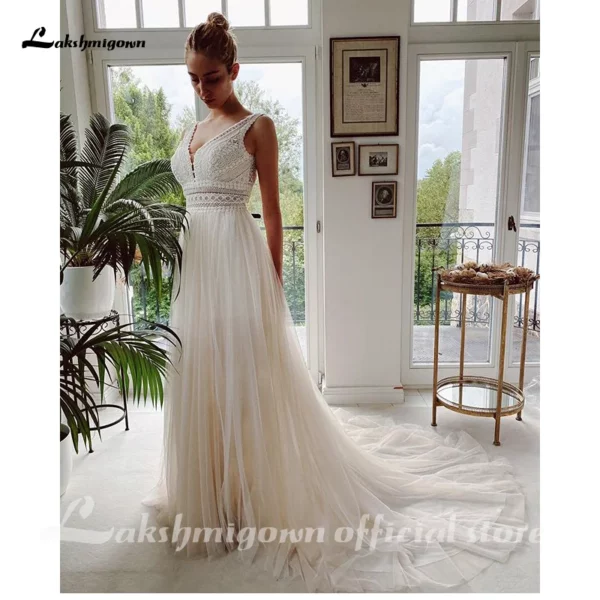 Civil Boheme Beach V neck  Wedding Dresses Lace Bridal Gowns tulle A-Line Wedding gown Robe De Mariee abito da sposa - Imagen 2