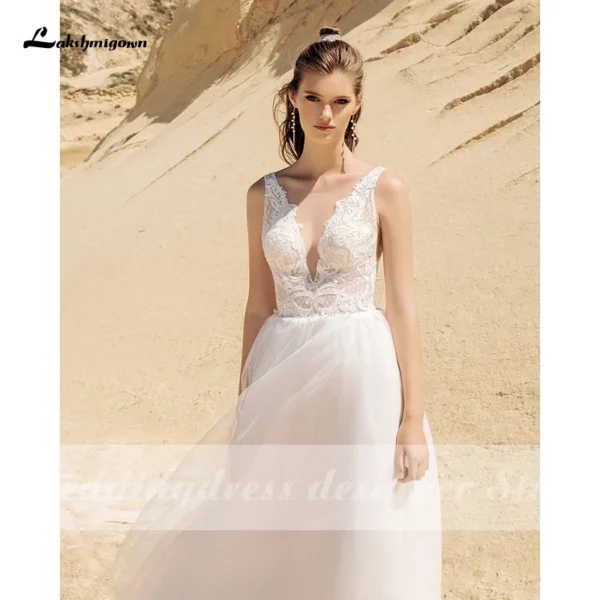 Lakshmigown Boho Beach A Line Wedding Dresses New Fashion Lace Applique Sleeveless Country Bridal Gowns V Back vestido de novia - Imagen 3