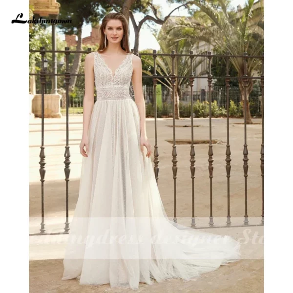 Lakshmigown Vestido Boho Wedding Dresses V Neck A Line Lace Beach vintage Bridal Gowns Custom Bohemian Wedding Dress Plus Size - Imagen 2