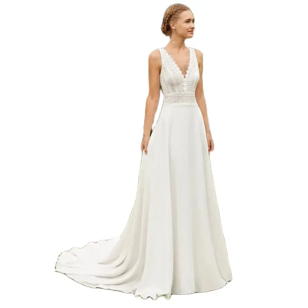 New Summer Wedding Dresses Beach 2024 Bridal Gowns Boho Lace Bride Dress Sleeveless Wedding Gowns V Neckline Back Out Customized - Imagen 5