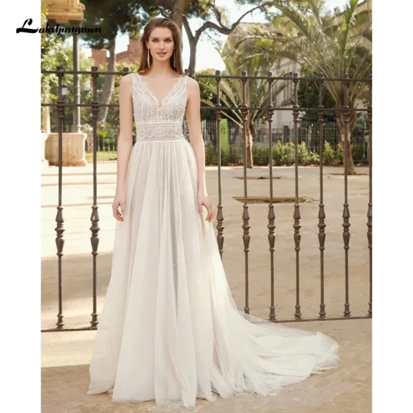 Lakshmigown Vestido Boho Wedding Dresses V Neck A Line Lace Beach vintage Bridal Gowns Custom Bohemian Wedding Dress Plus Size - Imagen 5