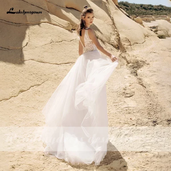 Lakshmigown Boho Beach A Line Wedding Dresses New Fashion Lace Applique Sleeveless Country Bridal Gowns V Back vestido de novia - Imagen 2