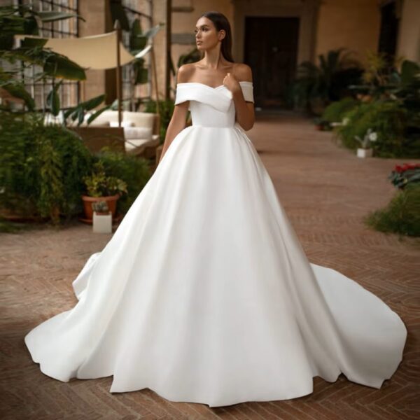 SoDigne Modern Simple Satin Wedding Dress Off the Shoulder Sexy V Neck Customized Plus Size Dubai Elegant Vestidos De Novia - Imagen 3