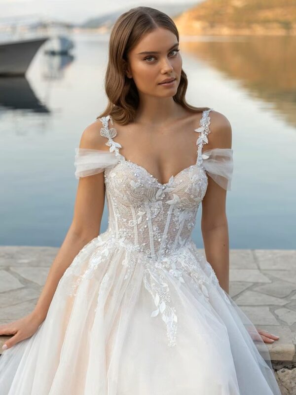 SoDigne Beach Wedding Dress Sweetheart Lace Appliques Off Shoulder Corset Princess Bridal Dress Wedding Gown Customized - Imagen 3