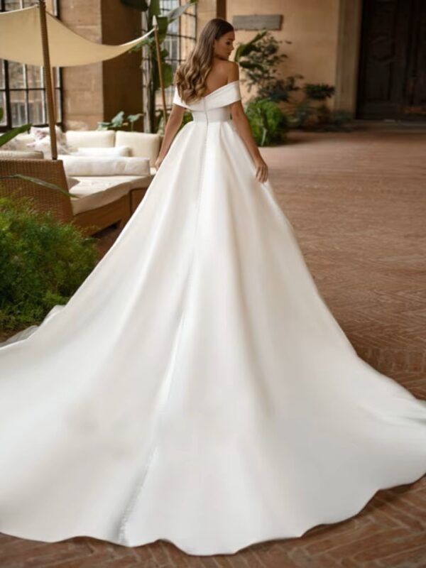 SoDigne Modern Simple Satin Wedding Dress Off the Shoulder Sexy V Neck Customized Plus Size Dubai Elegant Vestidos De Novia - Imagen 2