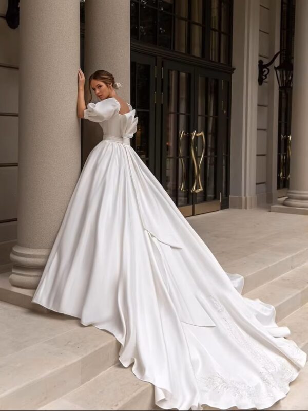 SoDigne 2023 Modern Boho Wedding Dresses Satin Short Sleeves Bow Square Collar Appliques Bride Dress Customized Wedding Gowns - Imagen 2