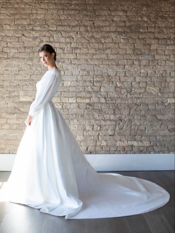 SoDigne Satin A-line Wedding Dresses Full Sleeves O-neck Bridal Dress Elegant Long Bridal Gown vestidos de novia Customized - Imagen 2