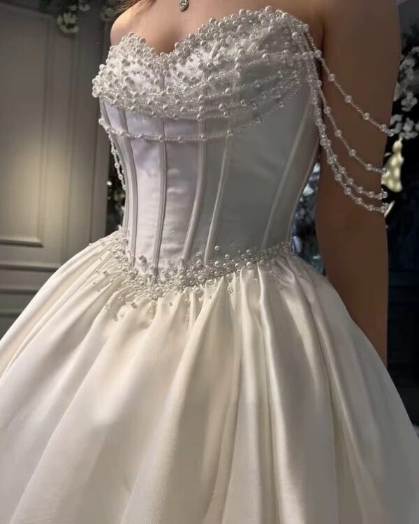 SoDigne A-line Elegant Satin Bride Dresses Sweetheart Sleeveless Pearls Wedding Dress Long Bridal Gown Robe De Mairee Customized - Imagen 2
