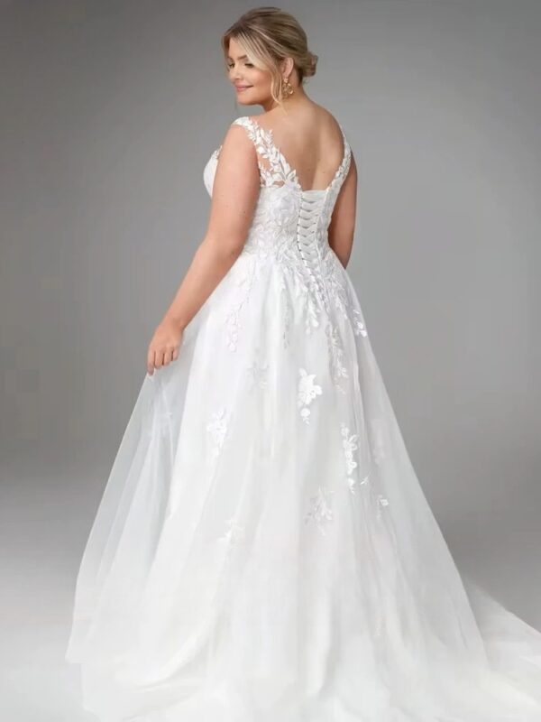 Pastrol Wedding Dresses Plus Size V Neck Sleeveless Tulle Bride Gowns for Woman Appliques Sweep Trian A-Line Robe De Mariee 2025 - Imagen 2