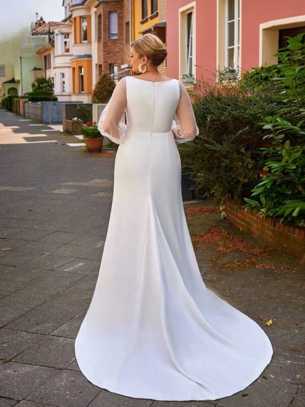 Simple Mermaid Wedding Dresses Plus Size V Neck Long Sleeves Bride Gowns Pleat Back Zipper Floor Length Vestido De Noiva 2025 - Imagen 2