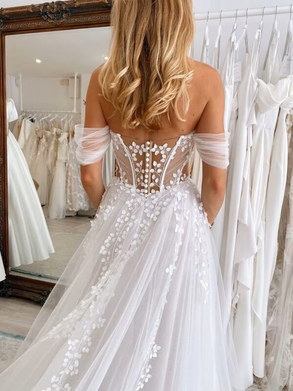 SoDigne Vintage Glitter Tulle Wedding Dresses 2024 Sweetheart Side Split A-Line Bridal Gowns Princess Bride Dress Customized - Imagen 2