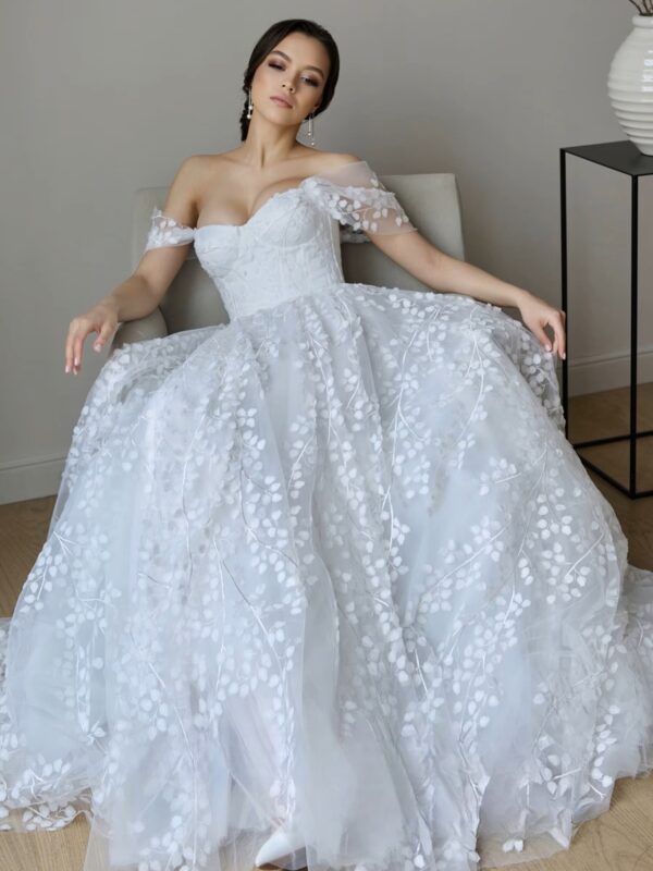 SoDigne A-line Appliques Tulle Wedding Dresses Off Shoulder Sleeveless Bride Dress Wedding Gown vestidos de novia Customized - Imagen 3