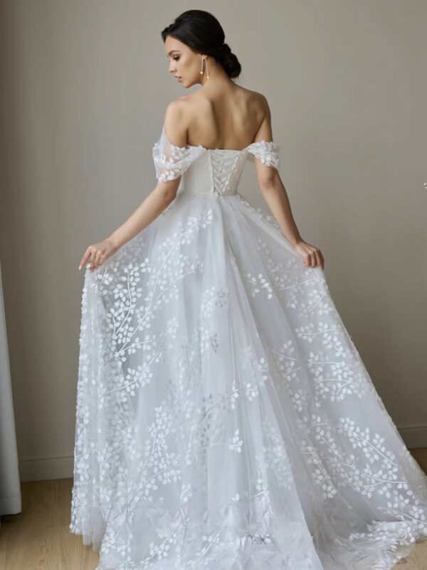 SoDigne A-line Appliques Tulle Wedding Dresses Off Shoulder Sleeveless Bride Dress Wedding Gown vestidos de novia Customized - Imagen 2