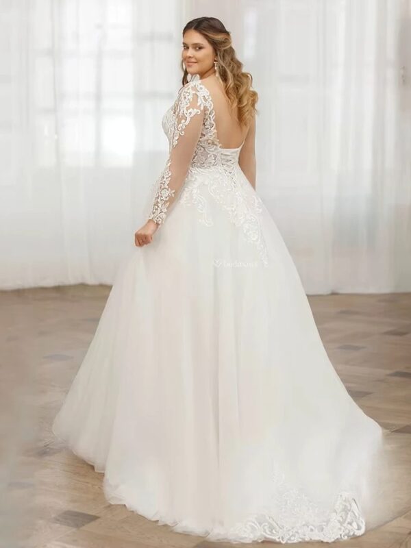 Pastrol Customized Wedding Dresses V Neck Bride Gowns Lace Appliques Back Lace Up Tulle A-Line Sweep Train Vestidos De Novia - Imagen 2