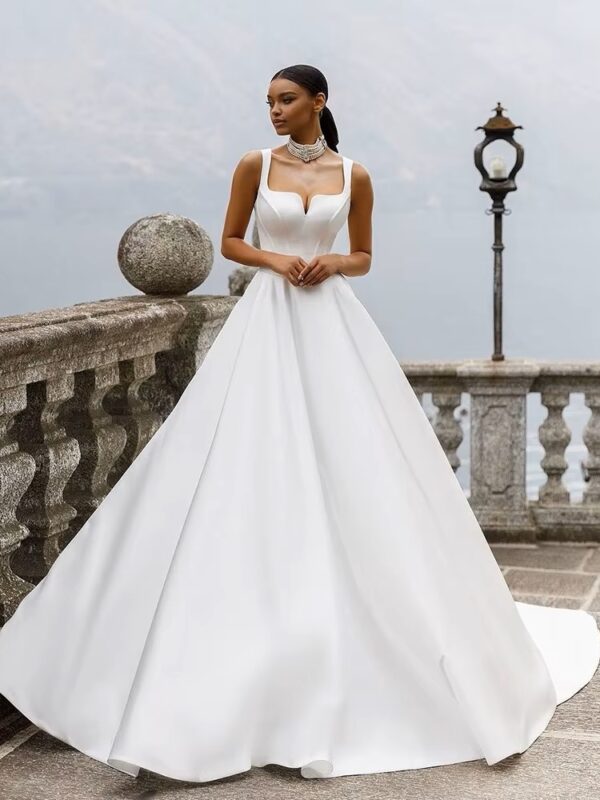 SoDigne A Line Princess Wedding Dresses Spaghetti strap Satin Modern Bride Dress Simple Corset Long Weddding Gowns Custom Made
