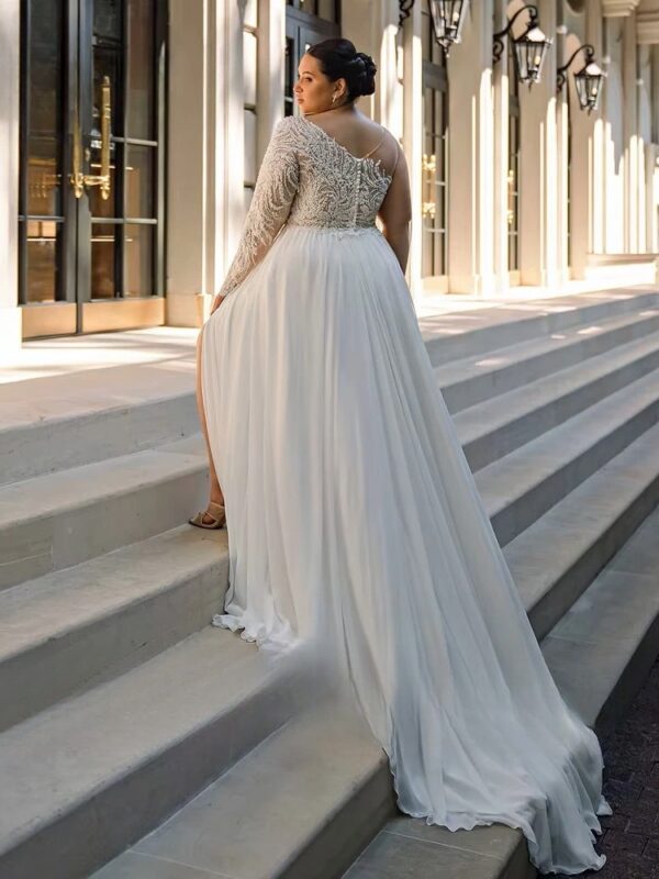Customized Chiffon Wedding Dresses Plus Size O Neck One Shoulder Bride Gowns Applique Floor Length Front Slit A-Line Robe De - Imagen 2