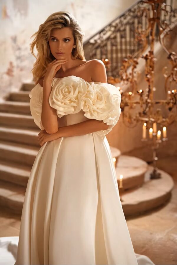 SoDigne Off Shoulder 3D Flower Wedding Dresses A-line Sleeveless Simple Satin Bridal Dress 2025 Long Wedding Gown Robe De Mairee - Imagen 3