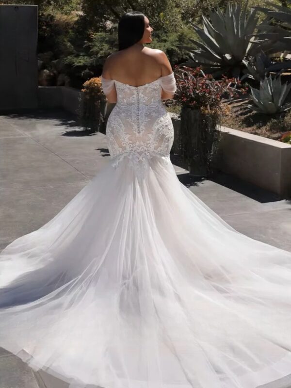 Sweetheart Wedding Dresses Plus Size Off the Shoulder Bride Gowns Appliques Sweep Train Mermaid Vestido De Novia PSL98001 - Imagen 2