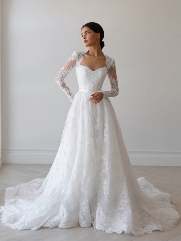 SoDigne A-line Lace Wedding Dress Sweetheart Full Sleeves Bride Dresses 2025 Long Bridal Gowns vestidos de novia Customized - Imagen 3