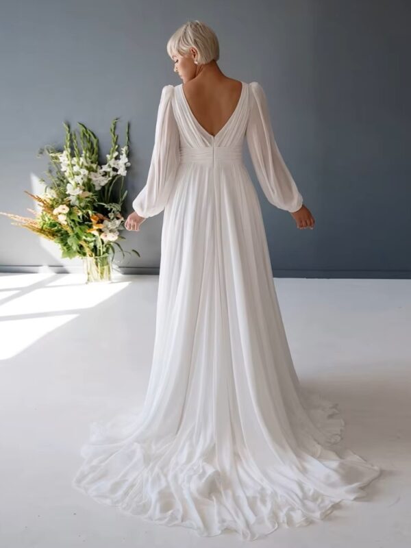 Customized Plus Size Wedding Dresses with Chiffon V Neck Full Sleeve Bridal Gowns for Women New Summer Vestido De Novia New - Imagen 2