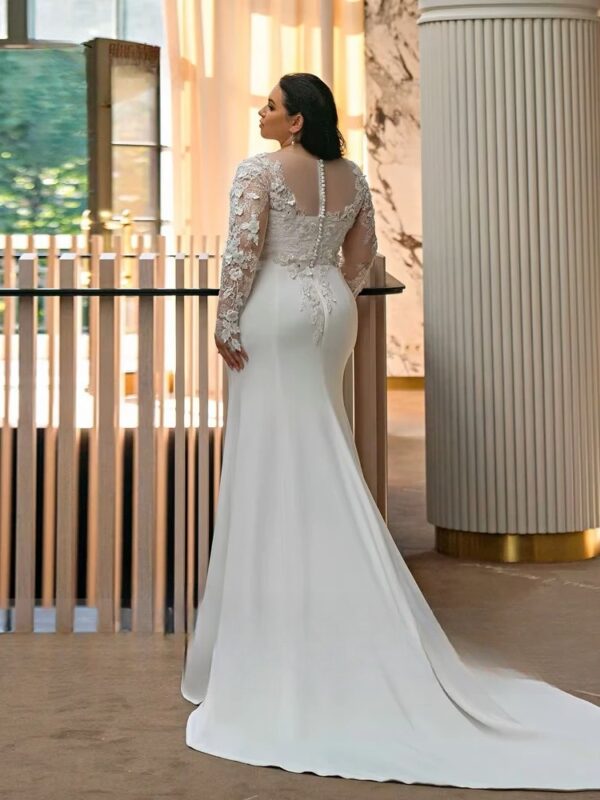 Customized Wedding Dresses Plus Size O Neck Illusion Long Sleeves Bride Gowns Appliques Floor Length Mermaid Vestido De Noiva - Imagen 2