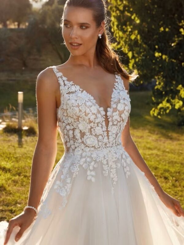 SoDigne Formal Princess Women Wedding Dresses Lace Flower A Line Bride Gowns Button Backless Bridal Dress For Wedding Customized - Imagen 3