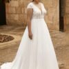 Customized Lace Wedding Dresses Plus Size V Neck Short Sleeves Backless Bride Gowns Sweep Train A-Line Chiffon Vestido De Noiva