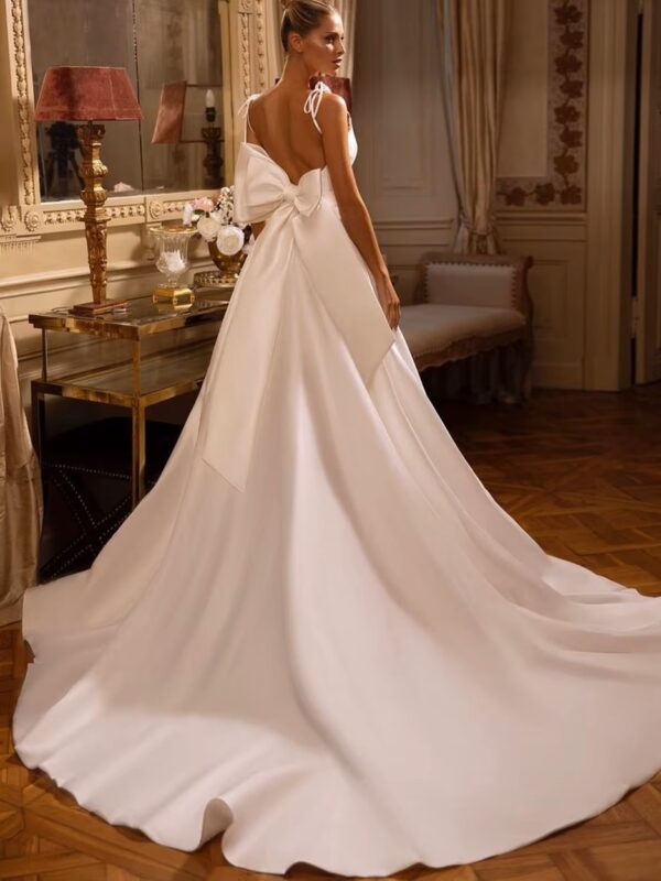 SoDigne A Line Simple Women Wedding Dresses V Neck With Pockets Bridal Dress Backless Sexy Satin Wedding Gowns Customized - Imagen 2