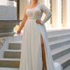 Customized Chiffon Wedding Dresses Plus Size O Neck One Shoulder Bride Gowns Applique Floor Length Front Slit A-Line Robe De