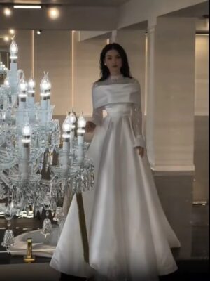 SoDigne A-line Satin Wedding Dresses High Neck Full Sleeves Bridal Dress Beading Long Wedding Gown Robe De Mairee ﻿Customized