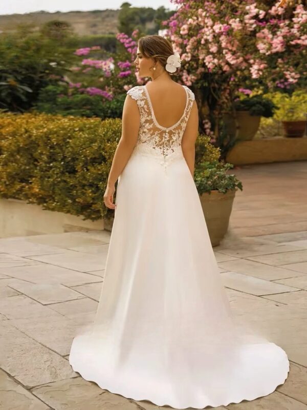 Pastrol A-Line Wedding Dresses Plus Size V Neck Cap Sleeves Bride Gowns Appliques Backless Floor Length Vestido De Noiva 2024 - Imagen 2